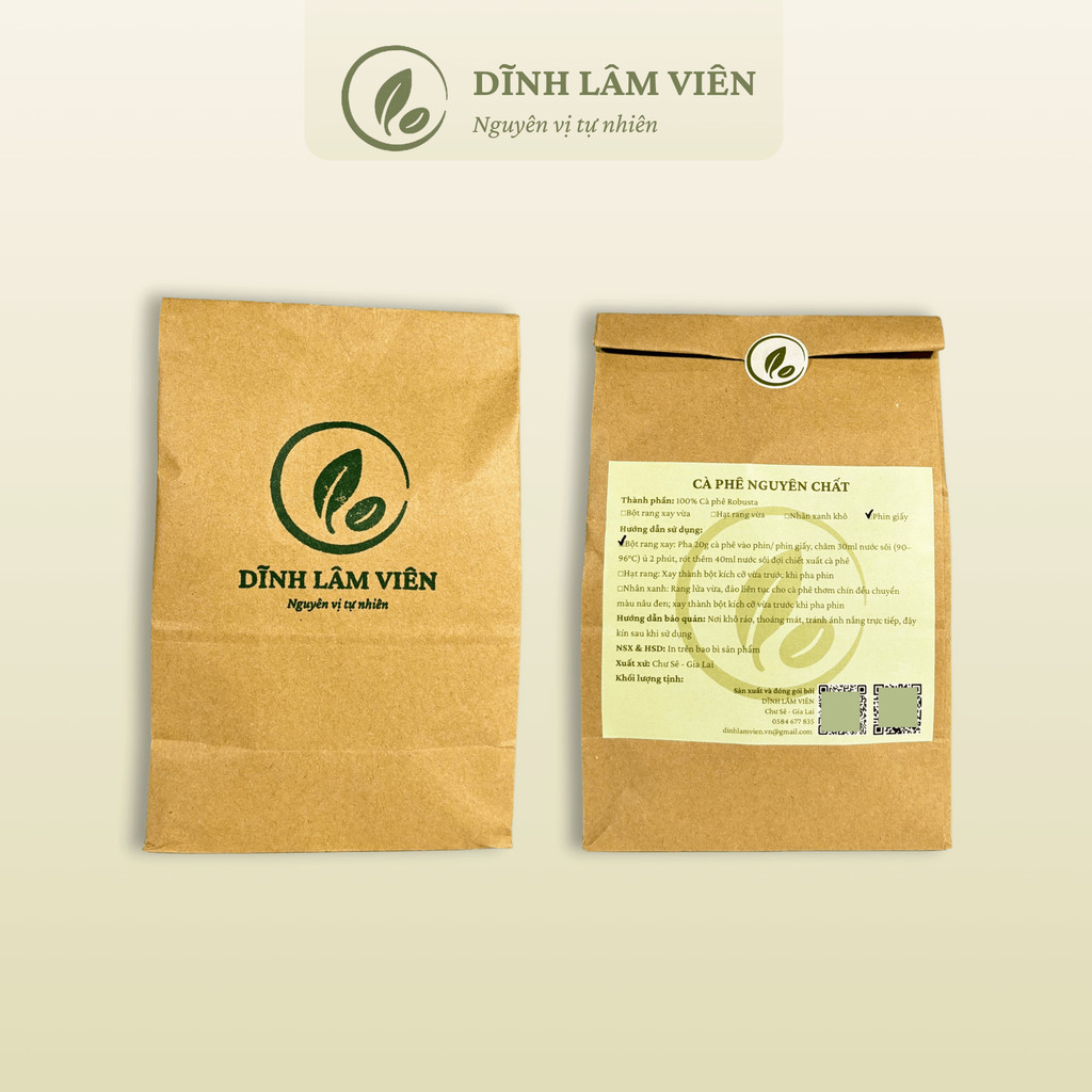 Cà phê Robusta Gia Lai phin giấy rang củi nguyên chất 20g | Dĩnh Lâm Viên