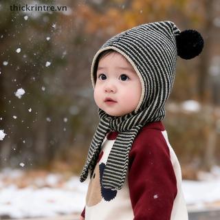 THI Kids Thu Đông Ấm Áp Mũ Dệt Kim Dày Bộ Khăn Len Đa Năng Dệt Kim Bảo Vệ Tai Skullies Cho Bé Trai Và Bé Gái VN