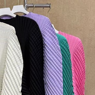 Miyake Áo Thun Dài Tay Nữ Thiết Kế Xếp Ly, Phong Cách Thời Trang Xuân Hè Plus Size