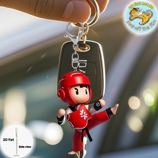 Móc khóa đồng phục Taekwondo xanh đỏ - Mặt dây chuyền Acrylic 2D hoạt hình cho túi đựng ô tô
