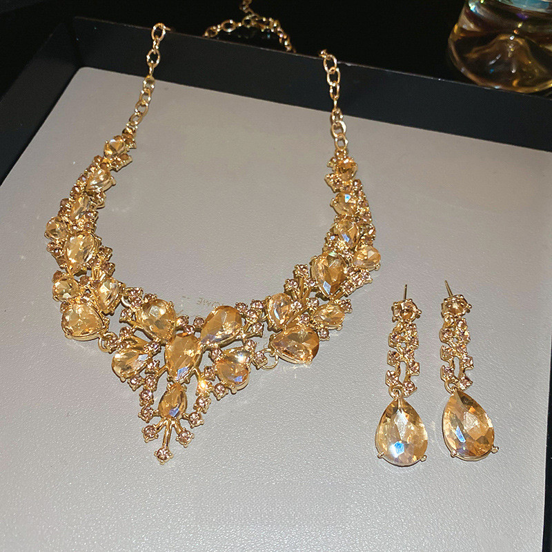 Bộ bông tai vòng cổ thả nước kim cương thời trang siêu Flash