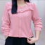Áo thun dài tay mùa Xuân cổ ruffle mềm mại, thoải mái dành cho nữ