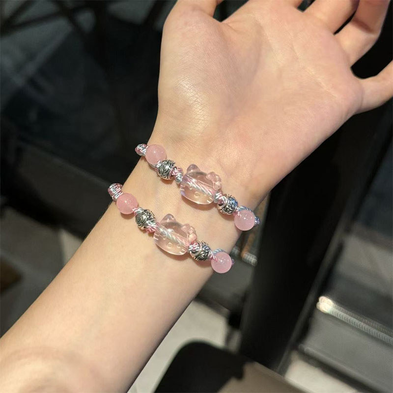 Vòng tay Hello Kitty dệt tay màu xanh hồng - phụ kiện quà tặng đáng yêu