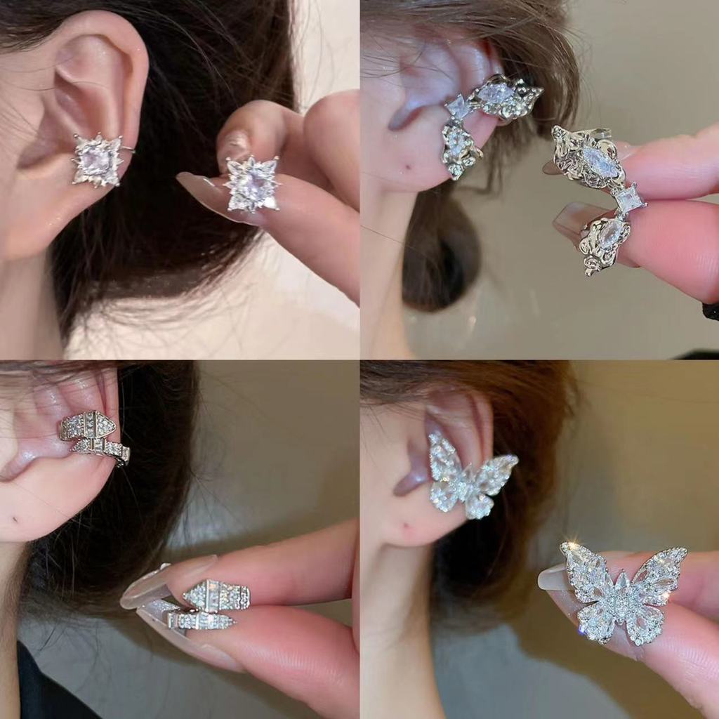Bạc 925 Kim Zircon Niche Thiết Kế Bướm Không Xuyên Tai Kẹp Nữ