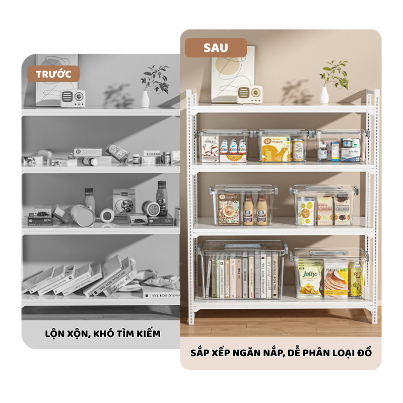 Hộp Nhựa PET Đựng Đồ Dung Tích Lớn ENODA HOME, Hộp Đựng Đồ, Lưu Trữ Đồ Đa Năng 4 Kích Thước Có Nắp Quai Cài Q520