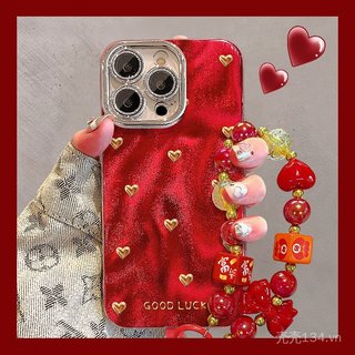 Vòng tay nơ Thích hợp cho vỏ điện thoại 17promax iphone15 Màu đỏ năm mới 16 Niche cao cấp