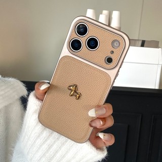 Bảo Vệ Toàn Diện Mạ 3D Ngựa Vàng Cam Da PU Ốp Lưng Điện Thoại iPhone 17Promax 17Pro 13 14 15 16 Pro Max Chống Sốc Nữ Vỏ Điện Thoại Di Động