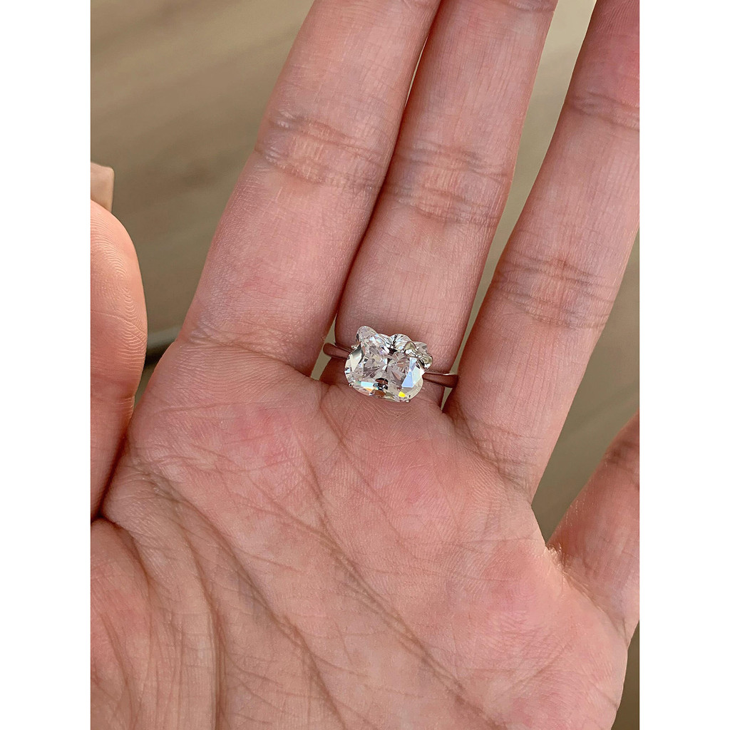 Kitty Hình Mèo Tinh Tế Nhẫn Zircon Vòng Cổ Nữ Nhấp Nháy Niche Mở Có Thể Điều Chỉnh Chỉ Số Nhẫn