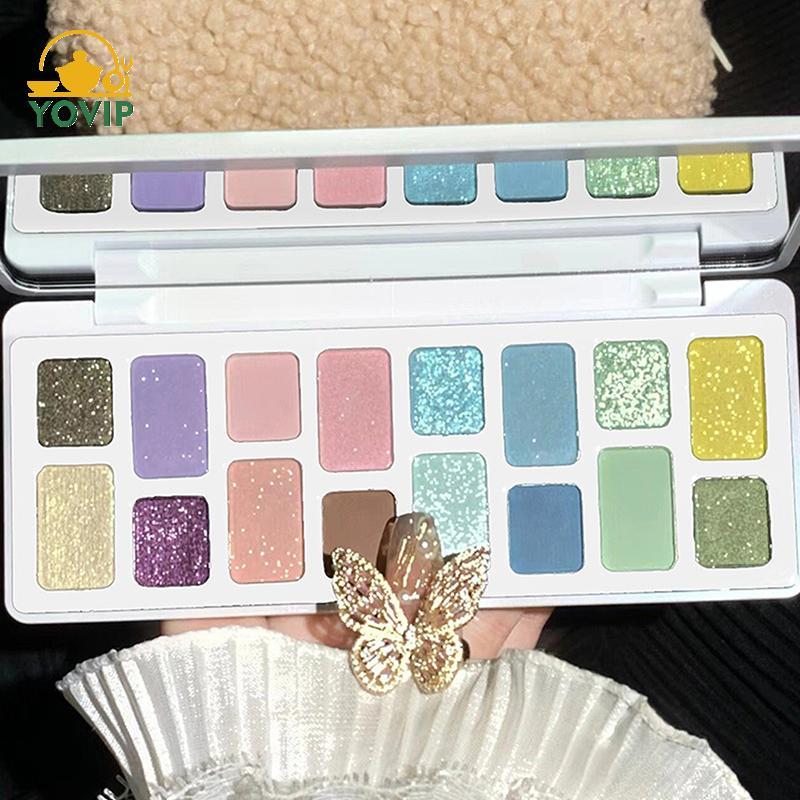 YOVIP DIKALU Bảng Phấn Mắt 16 Màu Trang Điểm Nữ Lâu Dài Ngọc Trai Sáng Bóng Hồng Xanh Xanh Xanh Phấn Mắt Bảng Lấp Lánh VN
