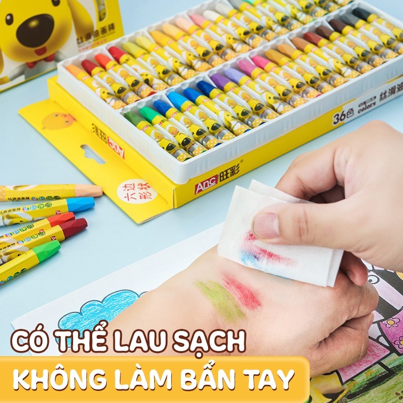 Bút Màu Sáp Dầu Học Sinh - Bộ 12/24/36 Màu Giá Rẻ, Chất Sáp Mịn, Không Dính Tay, An Toàn Cho Bé