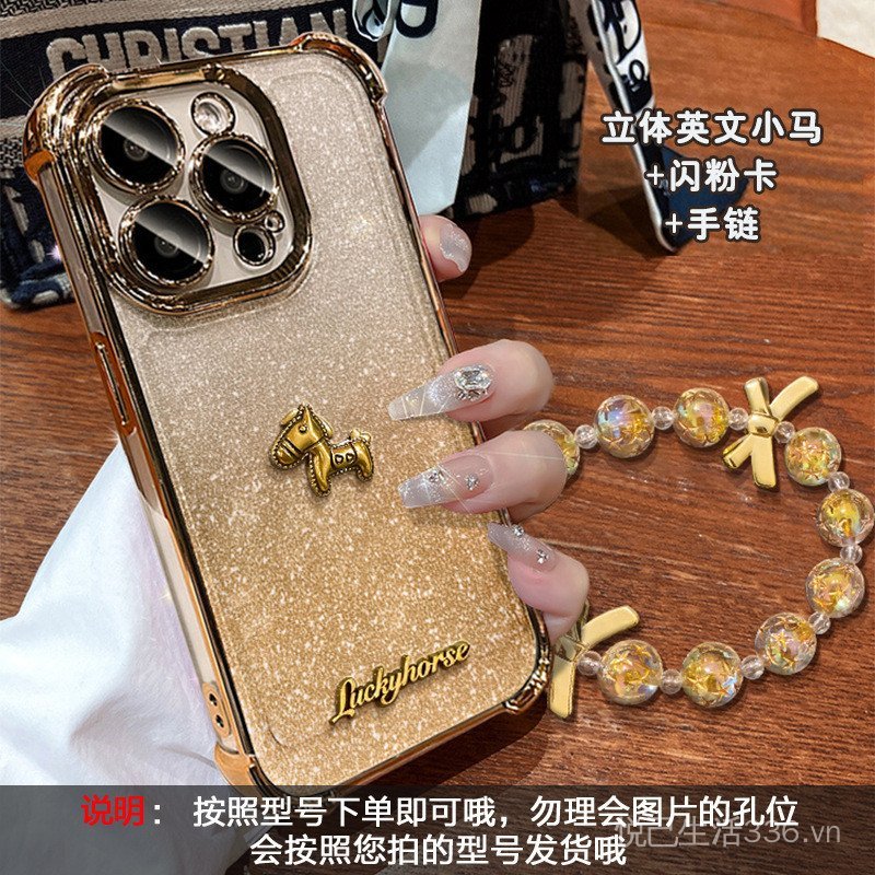 Thích hợp cho 17 Vỏ Điện Thoại Năm Mới iphone15promax Dây Treo Ngựa Ba Chiều 16 Mạ Điện 14 Cảm Giác Cao Cấp