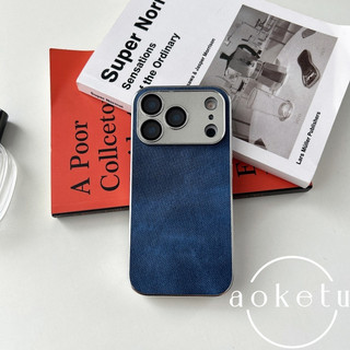 Ốp điện thoại mạ điện thích hợp cho vỏ điện thoại Apple 17 có lỗ mịn họa tiết da denim màu xanh đậm vỏ cứng iPhone 17 promax thời trang 16 / 15 / 14 / 13