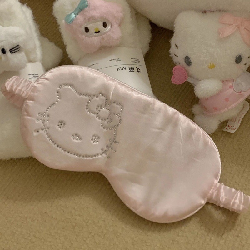 HelloKitty đính đá Mặt nạ ngủ lụa Chống sáng Nhiều màu Hồng nhạt/Kaki/Xanh nhạt/Đen/Bạc hà Q5A6