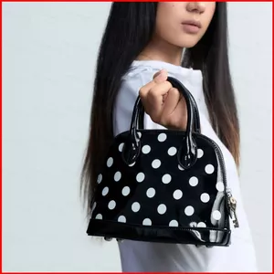 GC2 Vintage Thanh Lịch Đen Chấm Bi Boston Túi Dành Cho Nữ Da Sáng Đi Làm Túi Đeo Ngang CG2