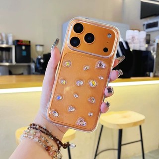 Hàn Quốc 3D Hồng Kim Cương Trái Tim Tình Yêu Lấp Lánh Sequin Trong Suốt Ốp Lưng Điện Thoại iPhone 17Promax 17Pro 16Promax 12 13 14 15 Pro Max Vỏ Điện Thoại Di Động Nữ Chống Sốc