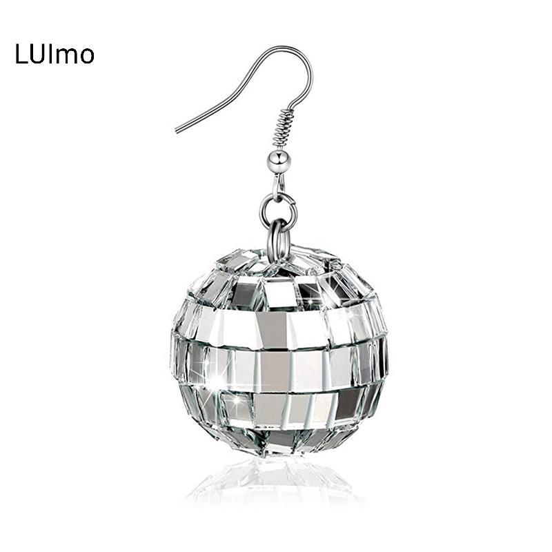 LUImo 1 Đôi 70s Màu Bạc Sáng Bóng Disco Tòn Ten Bông Tai Nữ Thoáng Mát Thời Trang Trang Trang Sức Retro Tròn Thả Bông Tai SBS