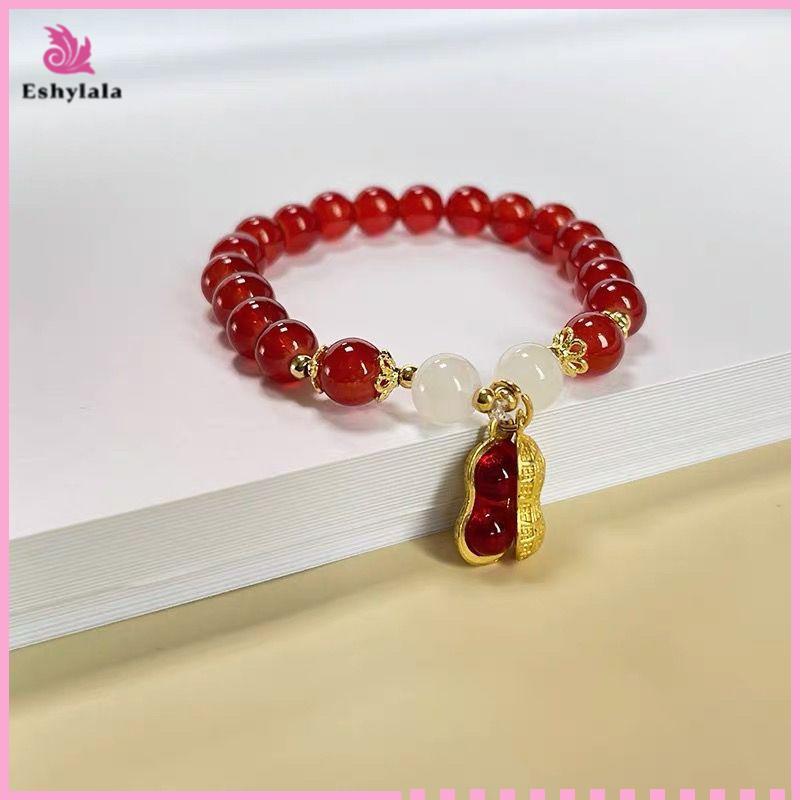 Vòng tay may mắn năm mới Hạt đỏ Đậu phộng Charm Lắc tay Trang sức phong cách Trung Quốc [MỚI]