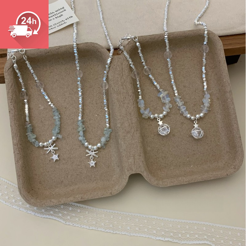 Vòng cổ nữ màu xanh biển với hạt bạc vỡ - Thời Trang Đa Năng