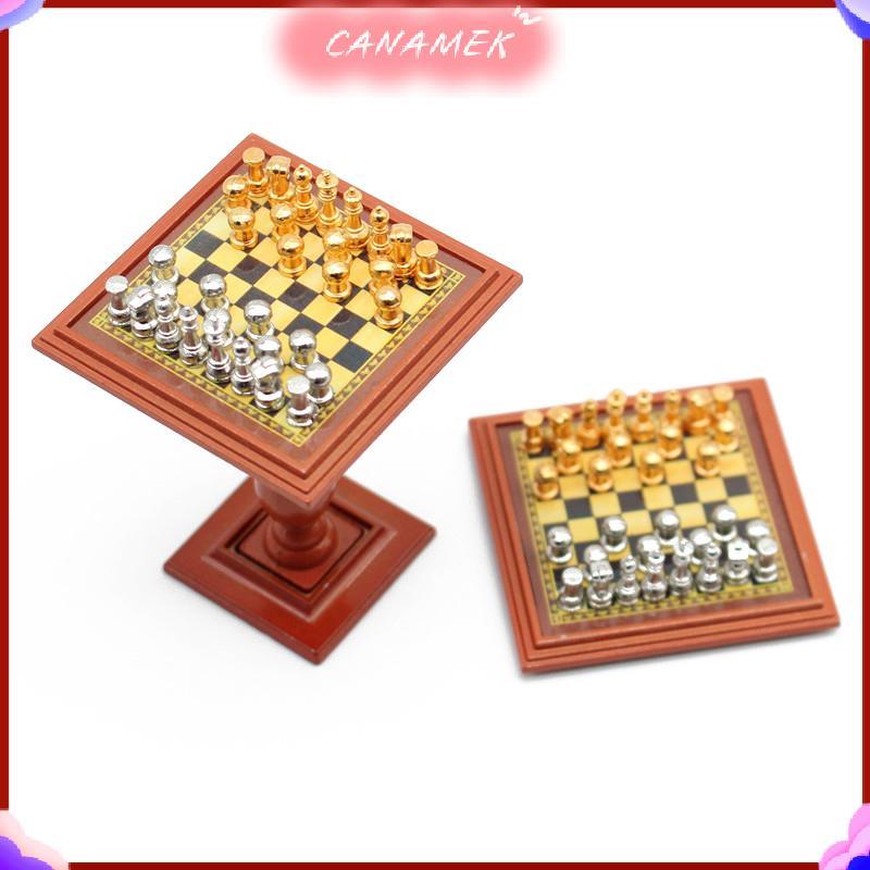 CANAMEK 1 Bộ 1: 12 Nhà Búp Bê Hợp Kim Thu Nhỏ Bộ Cờ Vua Quốc Tế Bảng Cổ Vũ Bộ Bàn Cờ Người Lính Cảnh Mô Hình Trang Trí Nhà Đồ Chơi Trẻ Em CSF