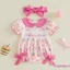 Bé Gái Sinh Nhật Mùa Hè Áo Liền Quần Bánh Bóng In Hình Tay Ngắn Cổ Búp Bê Jumpsuit Có Băng Đô Bộ