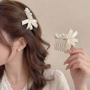 Kẹp tóc nơ ngọc trai Pháp Lược chải tóc nữ