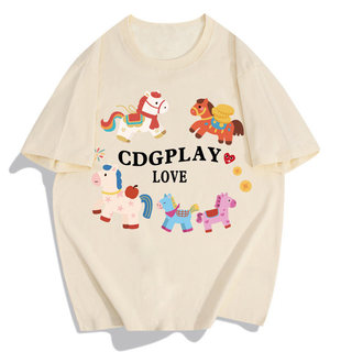 Áo sơ mi unisex cổ tròn họa tiết ngựa, 100% cotton, nhiều màu sắc