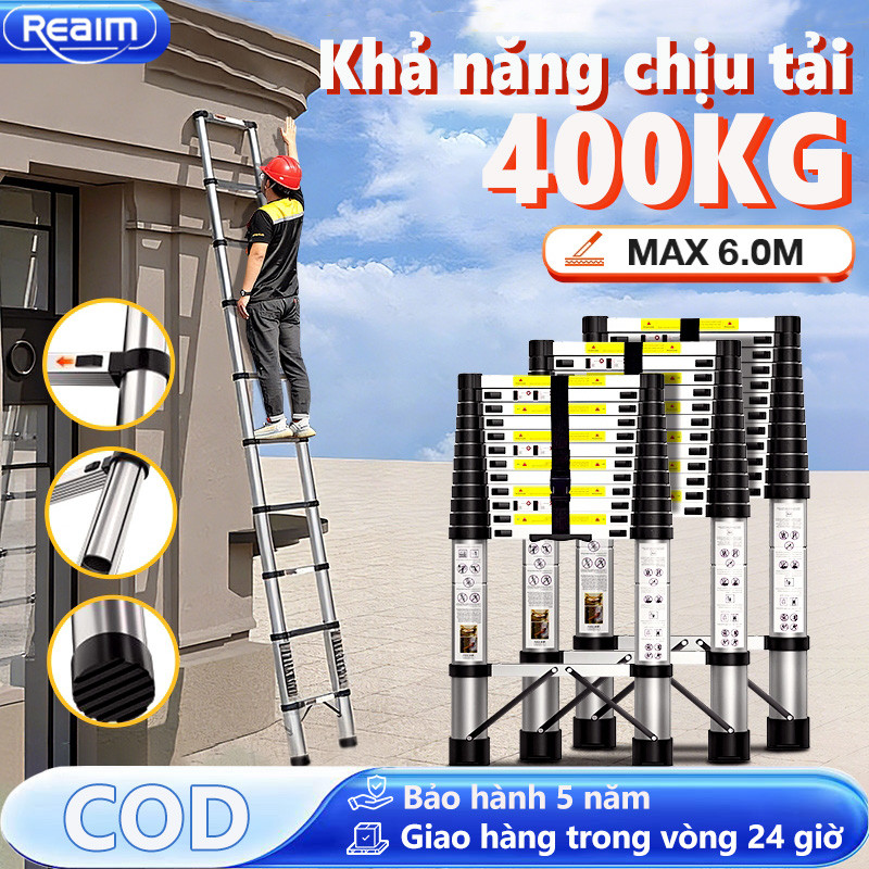 Thang Rút Nhôm Inox cao 1.9m/2.7m/3.9m/4.3m/5.1m/5.9m Chắc chắn và bền bỉ hơn, phiên bản dày hơn