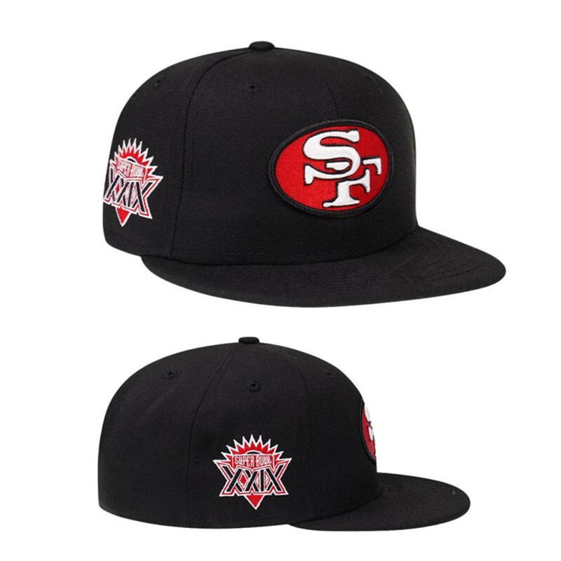 Mũ Snapback New Era San Francisco 49ers Super Bowl XXXIX, phiên bản đen kinh điển, có thể điều chỉnh, với miếng dán bên