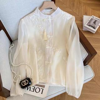 Áo sơ mi retro phong cách Trung Hoa thêu tay, cổ đứng sang trọng