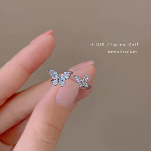 Nhẫn Bướm Lấp Lánh Zircon Điều Chỉnh Được, Mở - Quà Tặng Thời Trang Cho Cô Nàng Thanh Lịch