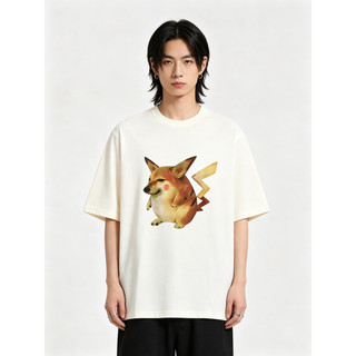 Áo thun nam Pikachu Shiba Inu in hình trừu tượng một mặt，kiểu dáng thường ngày，đa năng，thoải mái và thoáng khí, cổ tròn