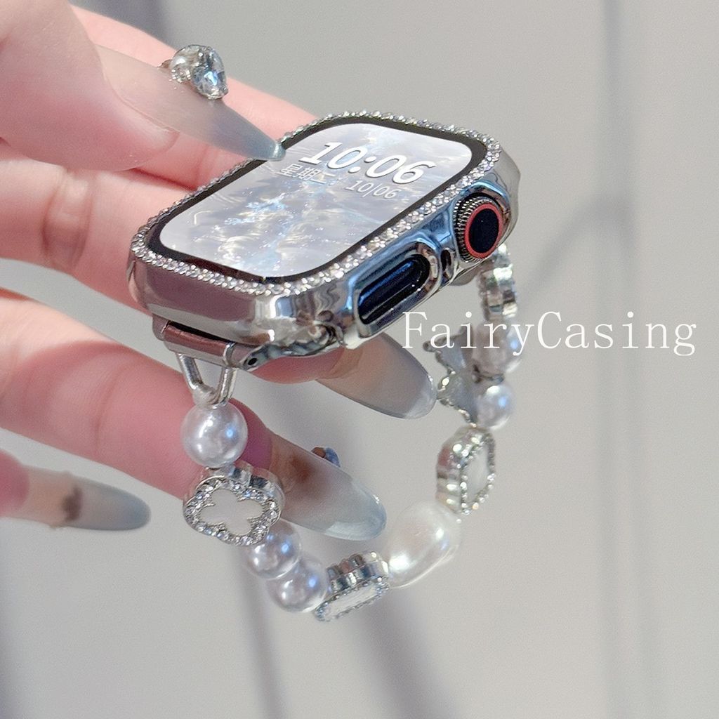 Dây đeo ngọc trai đàn hồi cho Apple Watch Ultra 49mm 46mm 45mm 38 41 40 42mm 44mm cho iWatch Series 11 10 9 8 7 6 5 4 Dây đeo