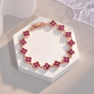 Vòng tay Ruby mạ vàng thiết kế Clover Rose Classic Retro, trang sức sang trọng
