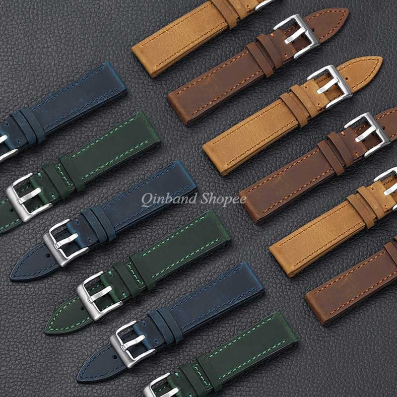 Vintage Crazy Horse Phát hành nhanh Dây đeo đồng hồ da bò 18 / 19 / 20 / 21 / 22 / 24mm Da thật mềm thay thế dây đeo đồng hồ thông minh Vòng đeo tay dành cho nam nữ