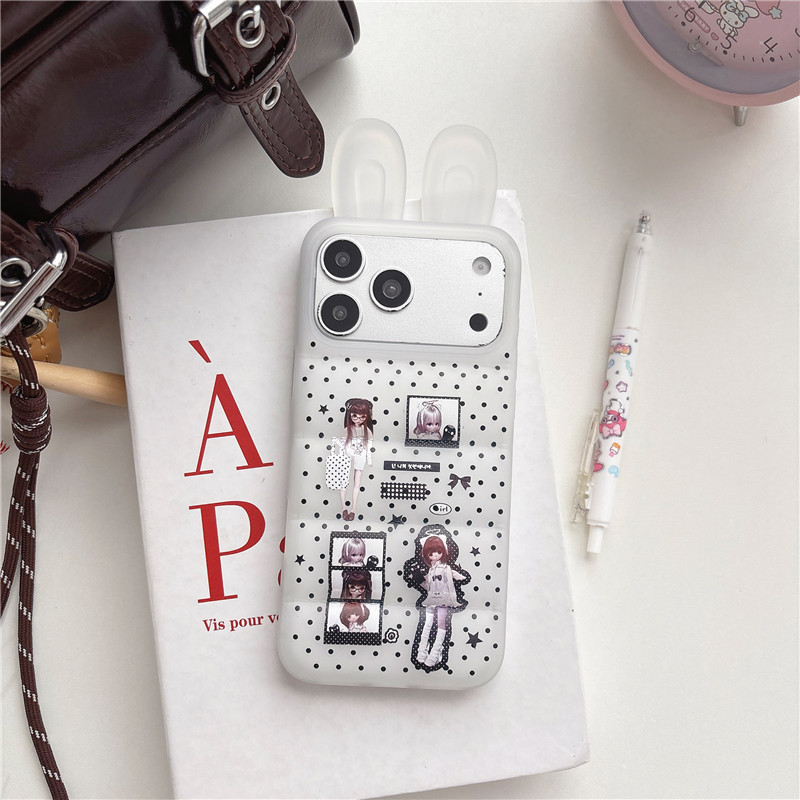 IPhone 17 Pro Max Tai thỏ họa tiết nhân vật hoạt hình Vỏ điện thoại chất liệu TPU