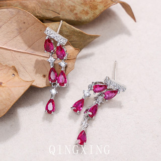 Châu Âu Mỹ ins Phong Cách Mới Bông Tai Tua Rua Corundum Đỏ Nữ