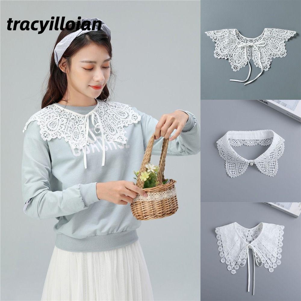 Cổ rỗng TRACEILLOIAN, Cổ áo giả màu trắng ren, Phụ kiện buộc cổ có thể tháo rời dành cho nữ
