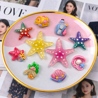 Set Charm Sao Biển Kho Báu Đại Dương Kawaii Pastel Lấp Lánh Vỏ Sò kho báu Trang Trí Dép Phụ Kiện Xinh Xắn Hot Trend