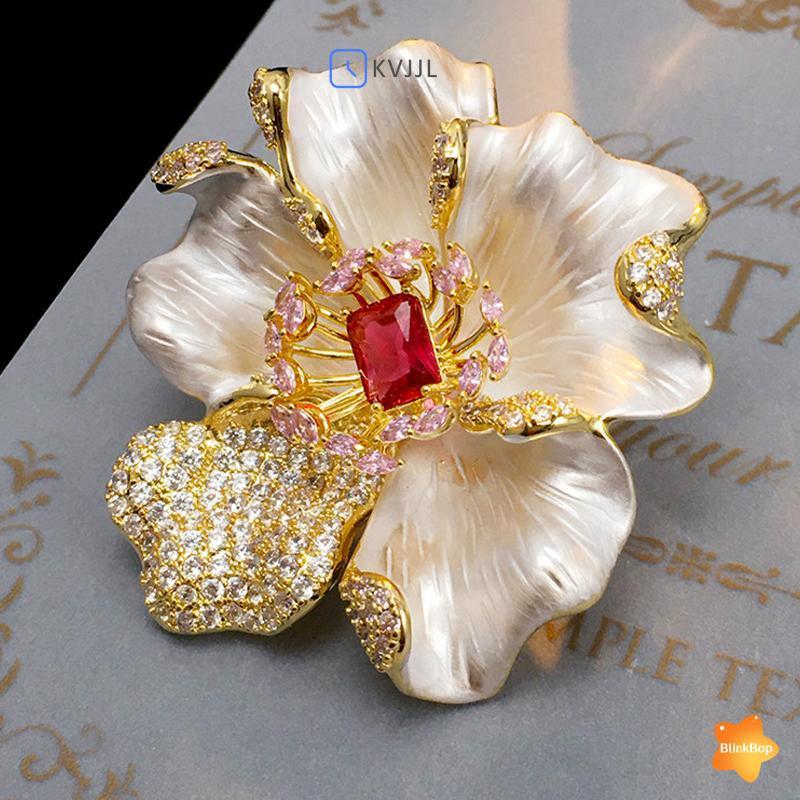 [KvJJL-t] Thổ Cẩm Ngọc Trai Hoa Hợp Kim Vintage Châu Âu Phong Cách Mỹ Thanh Lịch Ngực Hoa Pin Dành Cho Nữ Tiệc Cưới Phụ Kiện Mới