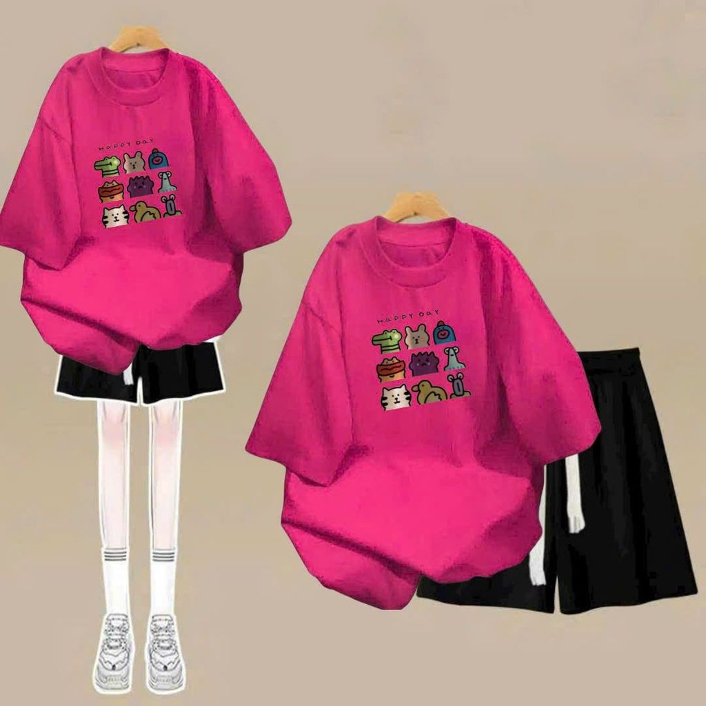 sét bộ quần đùi cộc dây to trơn+mix áo phông form rộng in hình HAPPIDAY-SHOP THỜI TRANG THU BIO