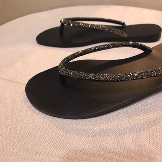 224 Mùa Hè Với Kim Cương Flip-Flops Flat Flip-Flops Mặc Ngoài Dép Đi Biển Dép Nữ Đen Phù Hợp Với CIH