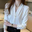 Áo sơ mi nữ công sở thanh lịch, chất liệu voan, cổ chữ V, phù hợp môi trường văn phòng