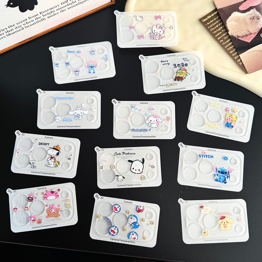Phim Hoạt Hình Mèo Chó Ống Kính Máy Ảnh Bảo Vệ Cho iPhone 17 Pro Max 16 15 14 Pro Max Camera Kính Cường Lực Trong Suốt