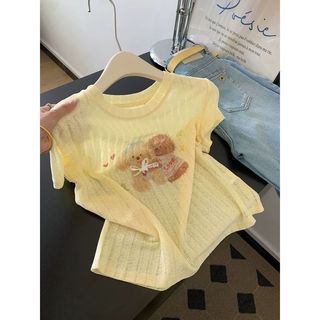 Plus Size Top Nữ Vàng Tay Ngắn Top Dopamine Cổ Tròn In Hình Áo Thun Nữ Ngắn Top Mùa Hè Mỏng Nhẹ Sang Trọng Cao Cấp Cảm Giác 2026 Áo Ngắn Plus