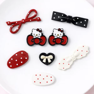 Set Charm Hello Kitty Nơ Đỏ Chấm Bi Cute Phong Cách Vintage Đen Trắng Dễ Thương Trang Trí Dép Croc Phụ Kiện Xinh Xắn