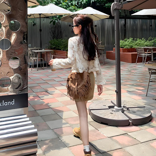Áo cardigan dệt kim tay dài cổ chữ V khoét lỗ thời trang dành cho nữ, áo cardigan ngắn móc len.