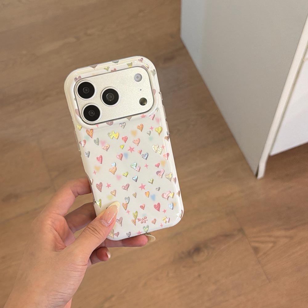 Ốp Lưng Cứng Tương Thích Với iPhone 13 14 14Pro 14ProMax 15 15Pro 15ProMax 16 16Pro 16ProMax 17 17Pro 17ProMax Ốp Họa Tiết Trái Tim Nhiều Màu Sắc