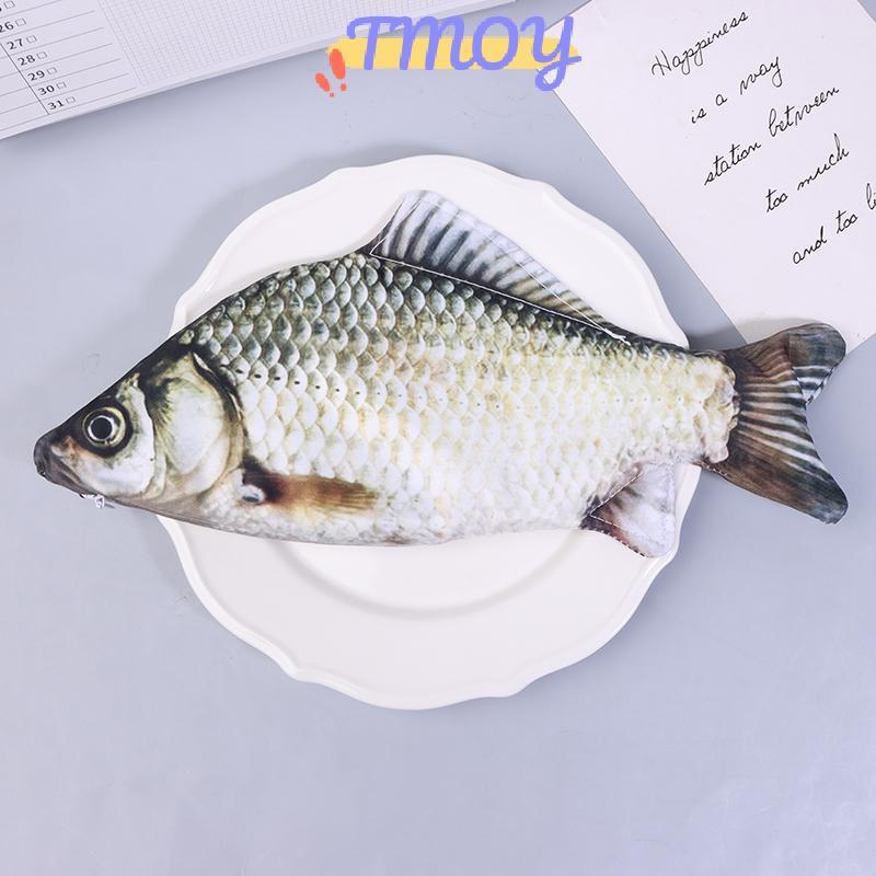 TMOY Crucian Cá Chép Túi Bút Hình Cá Thực Tế Túi Trang Điểm Bút Chì Có Dây Kéo Ba Đến Trường Bút Chì Túi Đựng Bút Chì TMOY