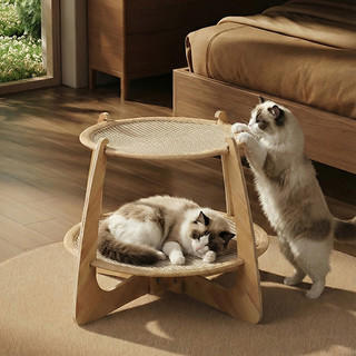 Giường cào mèo, Võng thú cưng bằng gỗ 2 tầng có Sisal, Giường mèo thoáng khí cho mèo con trong nhà & Mèo trưởng thành, Thoải mái cho mọi mùa