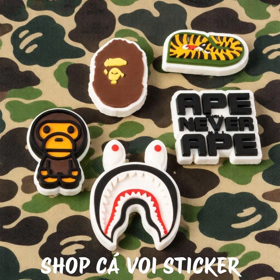 Set Charm BAPE Ape Head Camo Mix Streetwear Cá Tính 3D Cứng Cao Cấp Trang Trí Dép Crocss Phong Cách Hypebeast Cực Chất